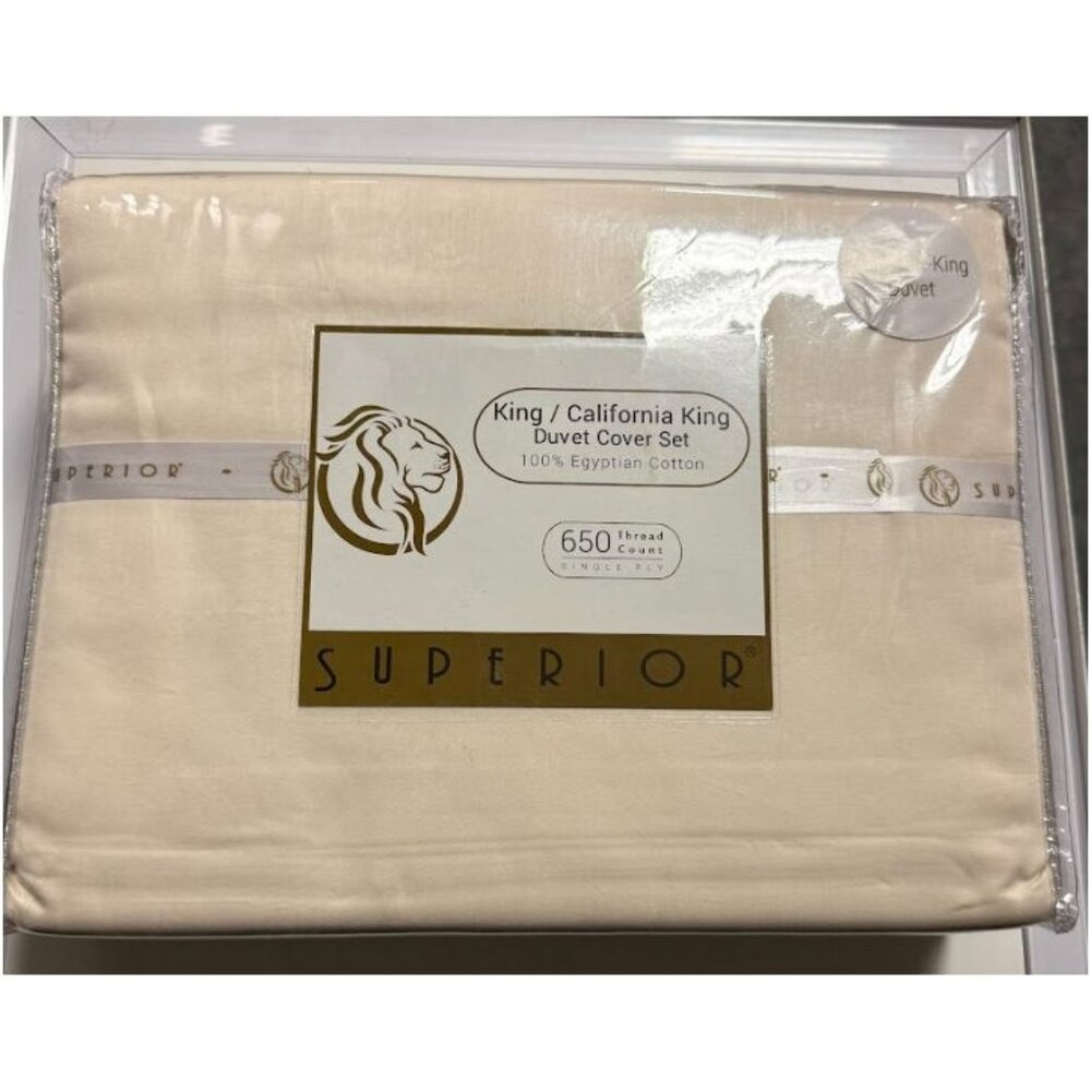 Superior 650 Thread Duvet Cover Set Premium Egyptian Cotton King/Cal King, Ivory
